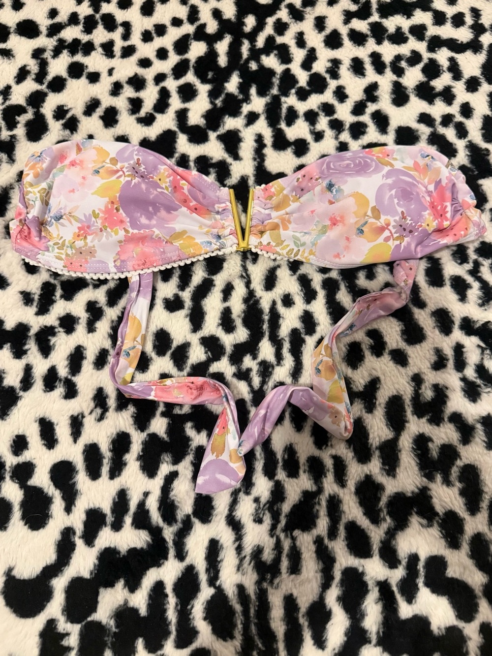 Floral Bandeau Bikini Top - Lavender Pink